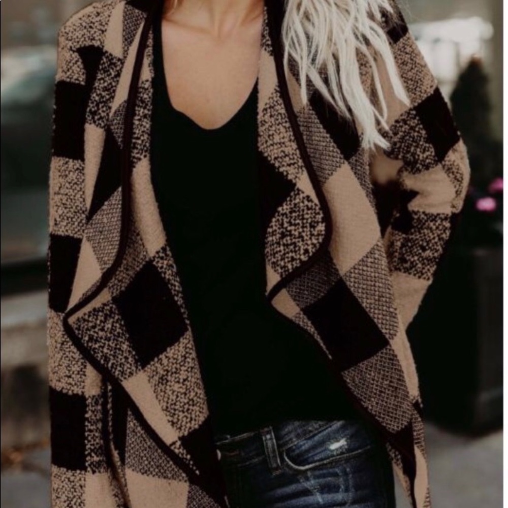 DEBBIE Beige brown lattice plaid jacket - Coat - Picture 2 of 3